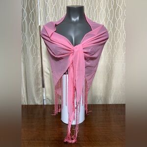Bijoux Terner Pink Shawl Wrap Sequins & Fringes Pashmina or Bathing suit Cover
